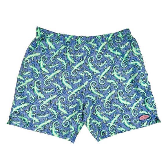 Vineyard Vines Men's XL‎ Swim Trunks Blue & Green Lizard Print - Picture 1 of 9